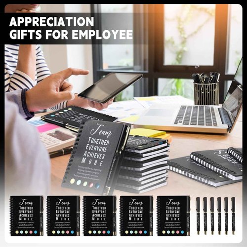 Jetec 50 Sets Team Employee Appreciation Gifts Bulk Office Business Inspirational Team Together Spiral Notebooks with Ballpoint Pens Thank You Gifts for Coworker Vet Tech ER Nurses (Black)