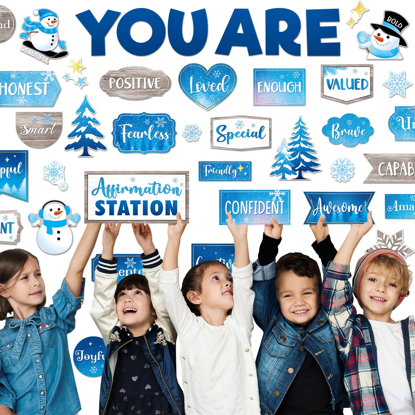 Weekgrat 45pcs Winter Affirmation Station Bulletin Board Set Motivational Posters Classroom Mirror Growth Mindset Decor Positive Affirmations Accents Cutouts for School Office Home Teacher Wall Supply