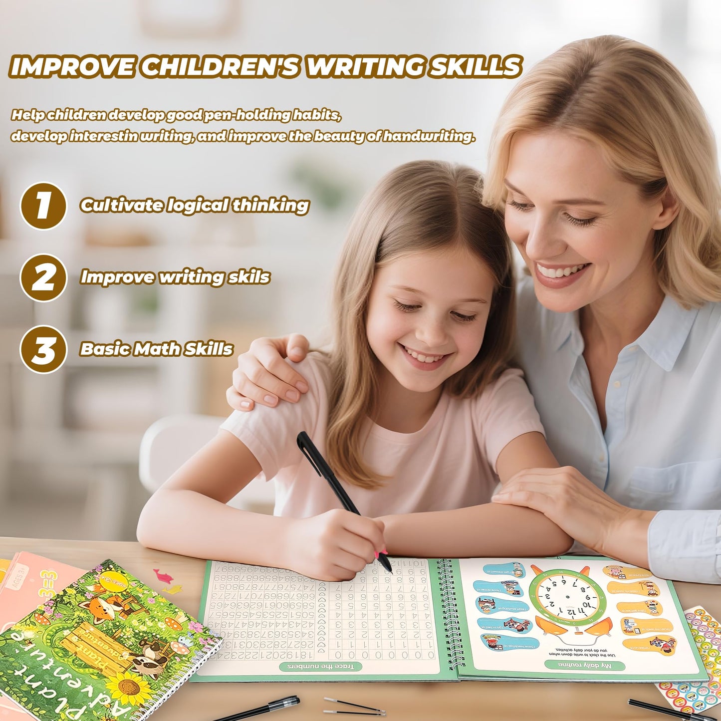 NaTuGi Magic Grooved Writing Practice Books For Kids，Reusable Letters And Numbers Grooved Handwriting Workbooks，Suitable For Ages 3-5 And 6-8 Preschool Kindergarten Children Learning activities