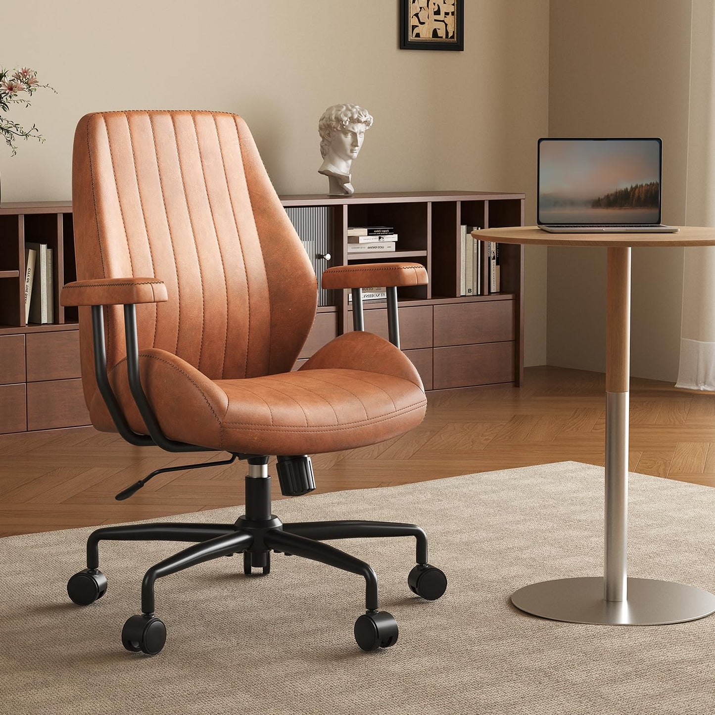 Ergonomic Office Chair 330LBS, Reclining Swivel Mid Back Desk Chair with Adjustable Height, Thickened Cushions, Comfy Executive Armchair for Home Office