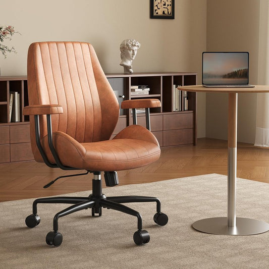Ergonomic Office Chair 330LBS, Reclining Swivel Mid Back Desk Chair with Adjustable Height, Thickened Cushions, Comfy Executive Armchair for Home Office