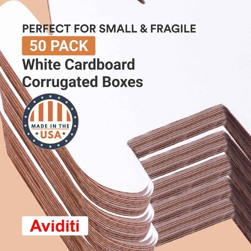 AVIDITI Small Shipping, Packing, & Mailer Boxes, White 9"L x 6.25"W x 4"H (50-Pack) Heavy Duty Corrugated Cardboard Boxes for Packaging, Mailing, Small Businesses, Gifts & Storage
