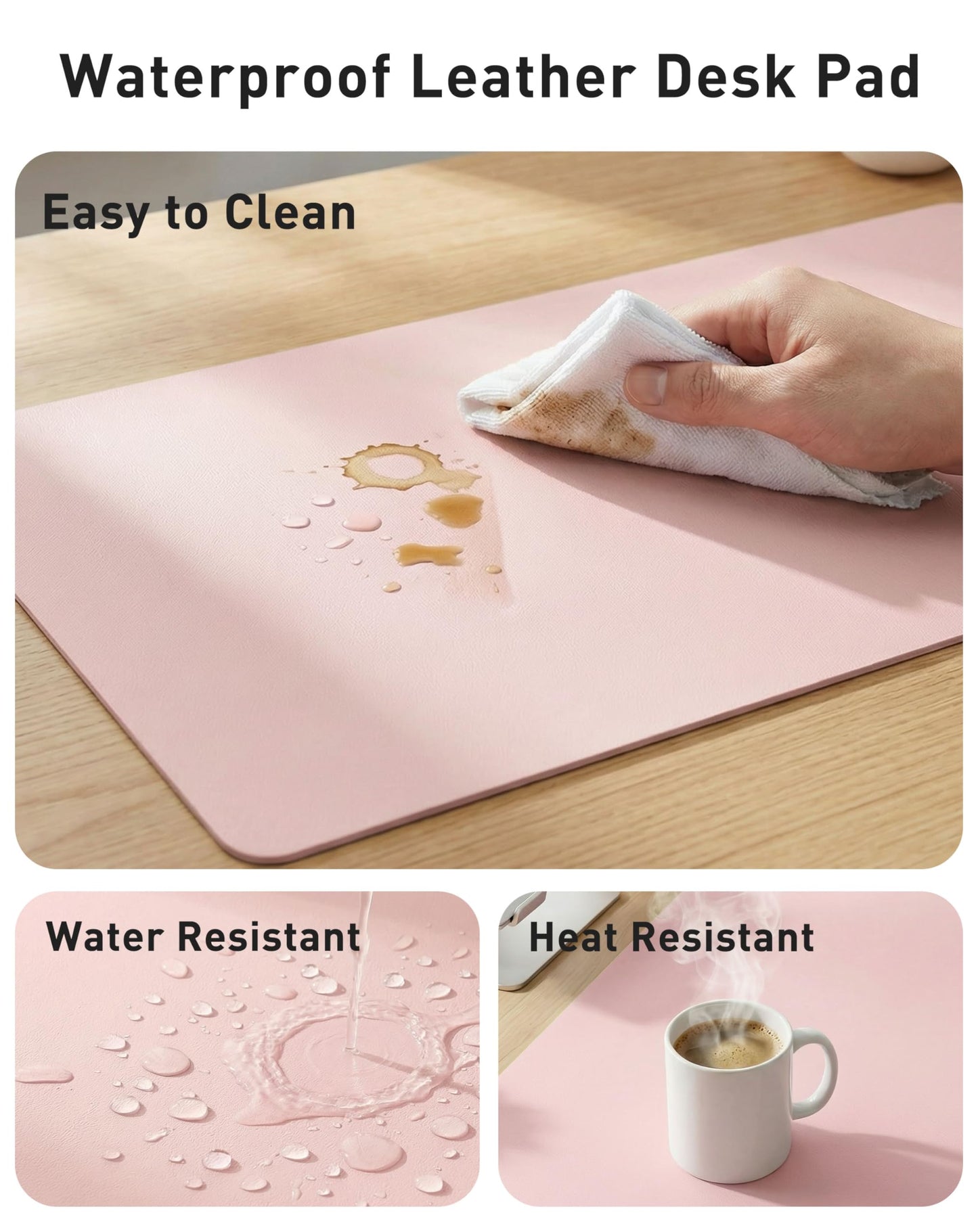 Aothia Faux Leather Desk Mat - Large Mouse Pad, Non-Slip PU Leather Blotter, Waterproof Writing Surface for Office and Home (Fairy Pink, 40" x 24")