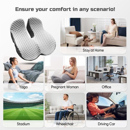 Seat Cushion for Tailbone Pain Relief X-Large,Ergonomic Office Chair Cushions for Butt Hip Lower Back & Sciatica Pain Relief Pillow,Pressure Relief Seat Cushion for Long Sitting, Car & Plane (Grey)