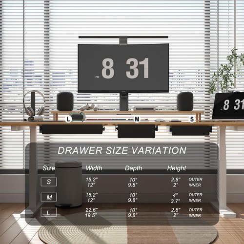 Gaxomo Under Desk Drawer(15.2''x10''x4'') with Sliding Pencil Tray, Desk Mounted Sliding Pull-out Drawer for Office Desk Drawer Attachment, Extra Storage Organizer for Sit Stand Workstation