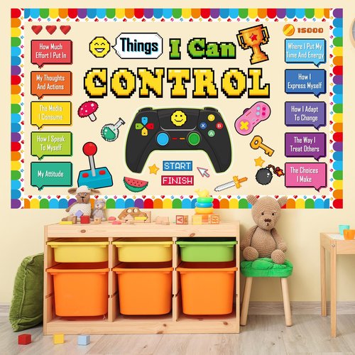 Things I Can Control Bulletin Board Set Video Game Classroom Bulletin Board Decorations Mental Health Growth Mindset Cutouts for Back to School Classroom Students Teachers Chalkboard Wall Decor