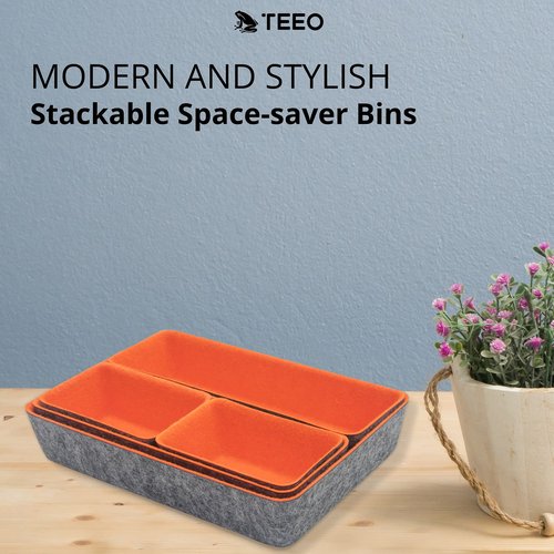 Teeo - Drawer Dividers Organizers - Makeup Trays for Vanity - Drawers Organizer - Office Drawer Organizer - Home Office Desk Cosmetic Bins Dividers Box Compartment Organization - Pack of 5, Orange