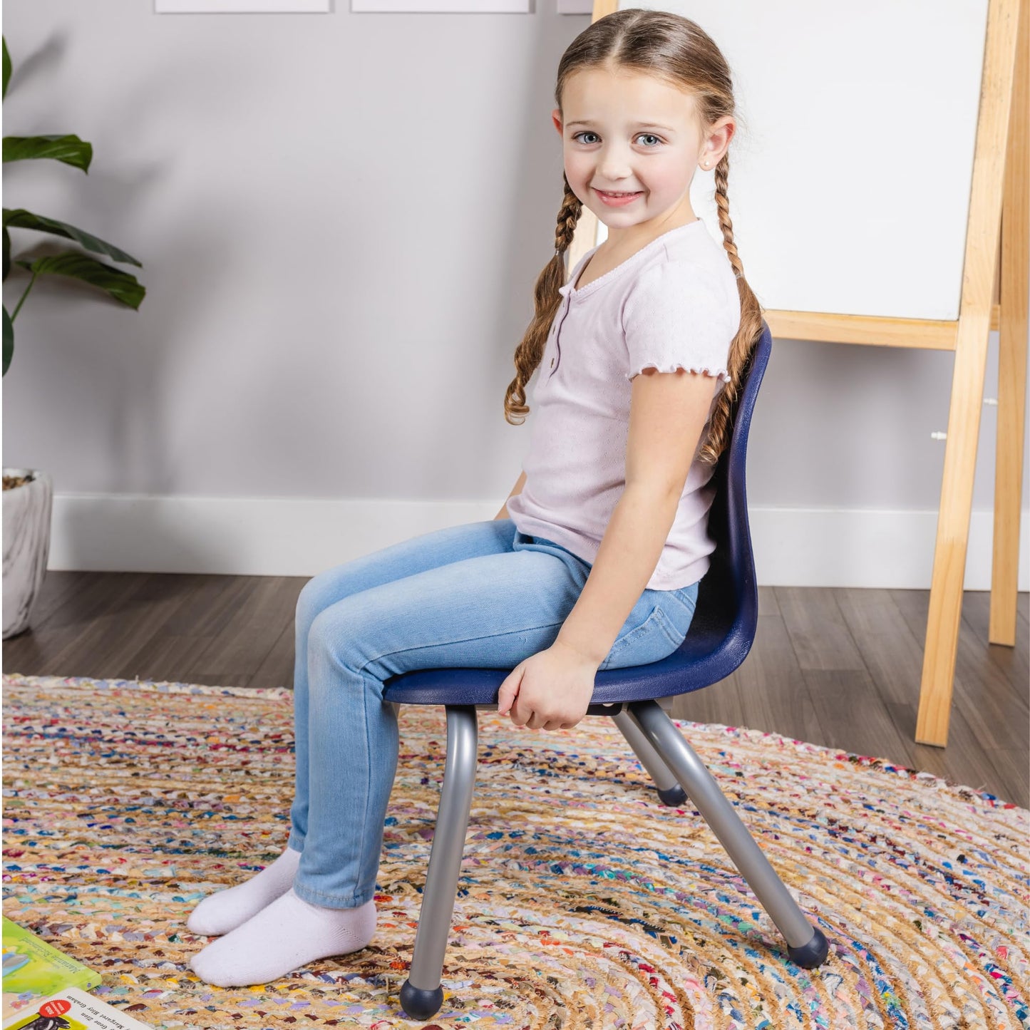 School Student Stack Classroom Chair - Choose 12" 14" 16" 18" Seat Height - Ergonomic Molded Seat Shell with Robust Riveted Frame - for Class Rooms in Home Learning of Office - Pack of 4 Chairs