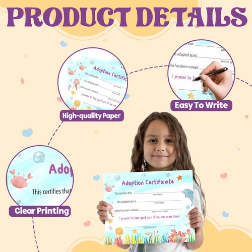 Pet Adoption Certificate, Adopt A Pet Party Favors for Boys Girls Pet Lover, Ocean Animal Birthday Party Decorations Supplies, 10 Pack Pet Certificate of Adoption, 20