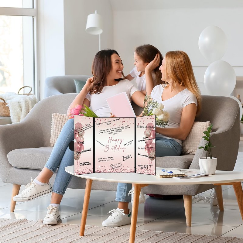 DARUNAXY Rose Gold Birthday Party Decorations, Jumbo Happy Birthday Alternative Signature Guestbook for Women Girls Cheers to 30 40 50 60 70 80 90 Years Old Gifts Signing Card Board Party Supplies
