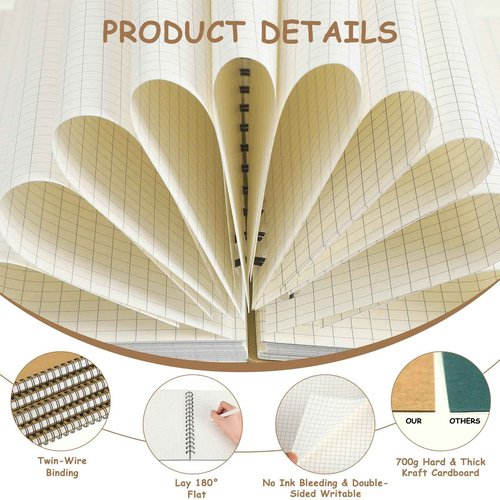 Geyoga 12 Pack Graph Paper Spiral Notebooks Bulk 8.3"x5.7" Quad Grid Paper Spiral Graphing Journals 100 GSM 200 Pages Grid Notepads Hardcover for Office Aesthetic Engineering
