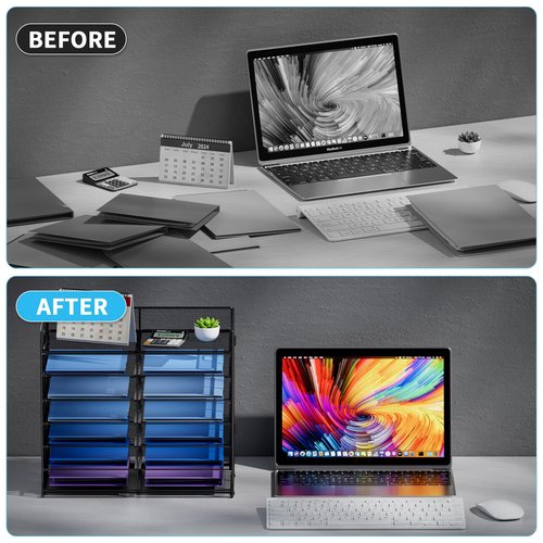 Marbrasse Desktop Literature Organizer, Mesh Paper Organizer, Desk Organizers, File Sorter Mail Center Paper Storage Cabinet Classroom Keepers Mailbox for Office Home School, Black