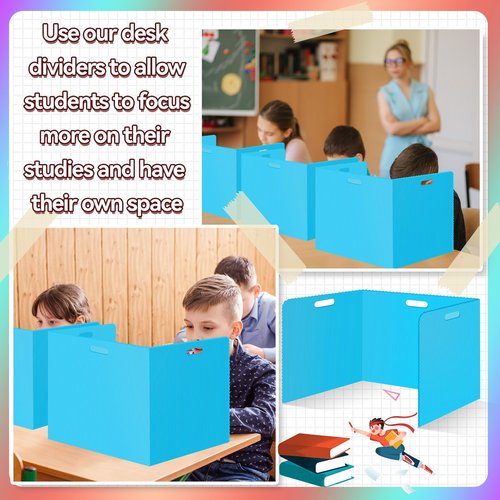 24 Pcs Desk Dividers for Students Plastic Durable and Waterproof Privacy Folders Shields Test Dividers with Classroom Privacy Boards for School Study Teacher Supplies (Blue)