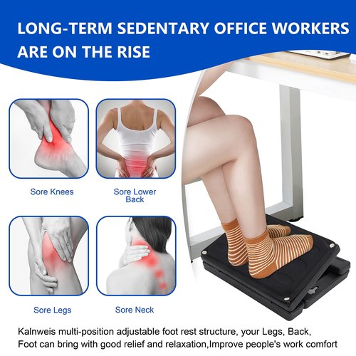 Kalnweis Adjustable Foot Rest and Footstool Under Desk, Ergonomic Leg Rest with Massage Roller, Height & Angle Adjustable, Detachable Cushion for Office and Home (Black)