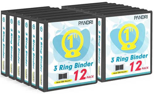 3 Ring Binder 1 Inch, PANDRI 12 Pack 1-Inch Binder Fits Letter Size 8.5'' x 11'' Paper, Versatile Binders for Office Home School, 2 Pockets, Black