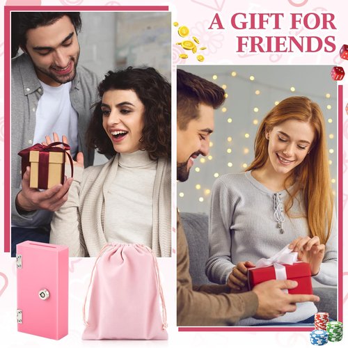 CroBlissful Acrylic Box for Gambler, Winners Bank Portable Safe Casino Money Pocket Sized Cash Box with 2 Keys and Storage Bag(Pink,1 Pack)