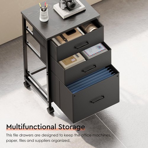 Maihail 3 Drawer Mobile File Cabinet with Wheels Fabric Vertical Filing Cabinet fits A4 or Letter Size for Home Office,Black