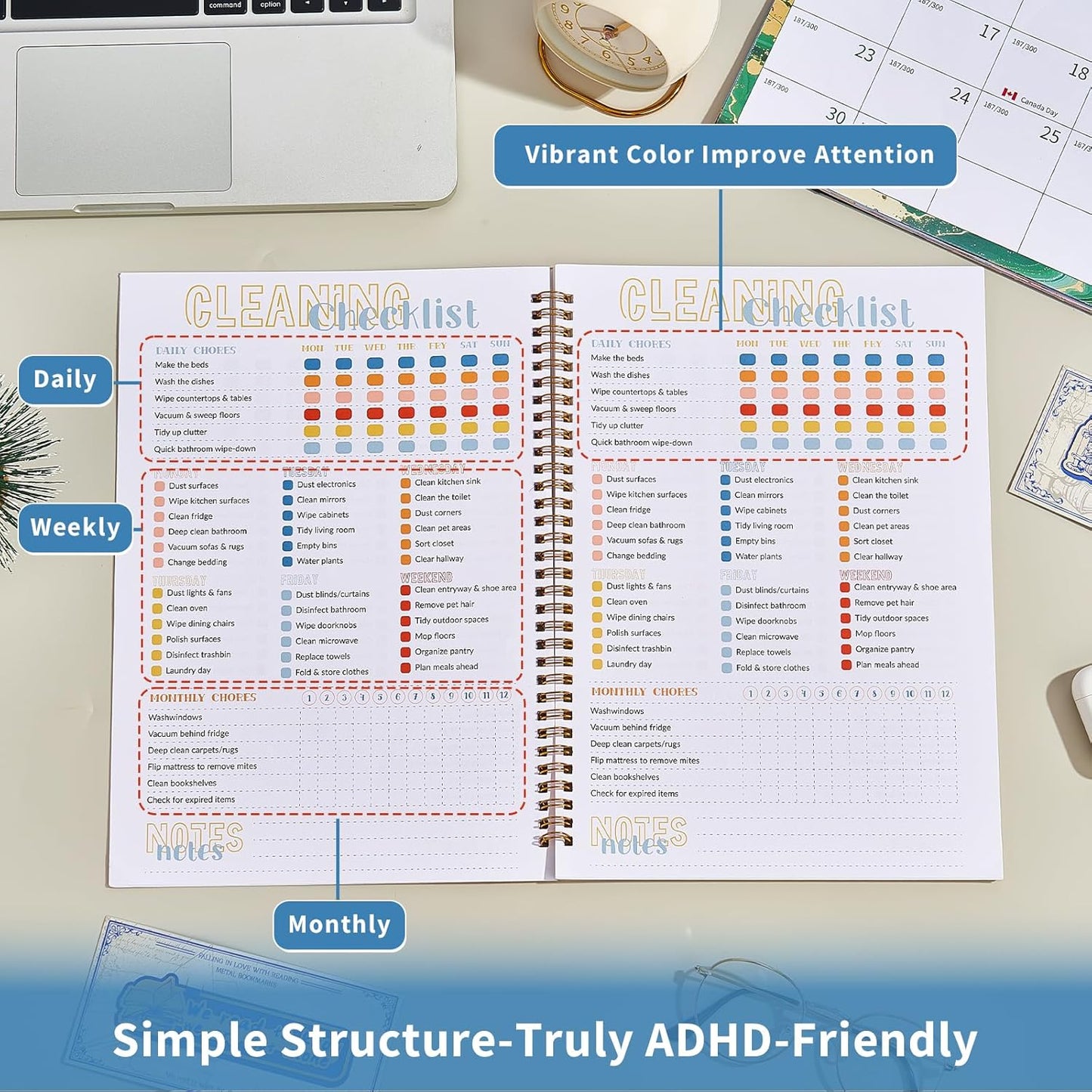 ADHD Cleaning Planner - A4 Weekly & Monthly Schedule | 30 Sheets for Home Organization