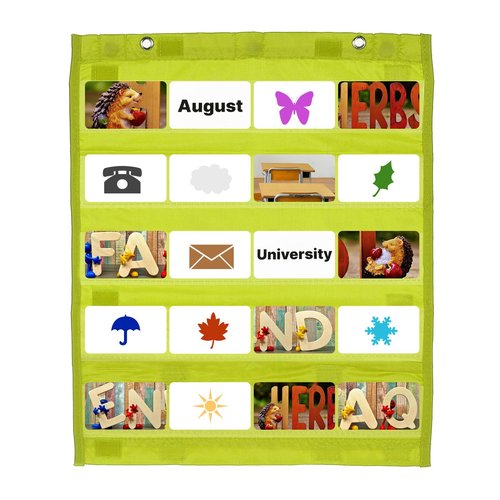 PATIKIL Magnetic Pocket Chart, Small Pocket Chart Mini Double Sided Classroom Pocket Chart Organizer Wall Hanging for Classroom Supplies, Light Green