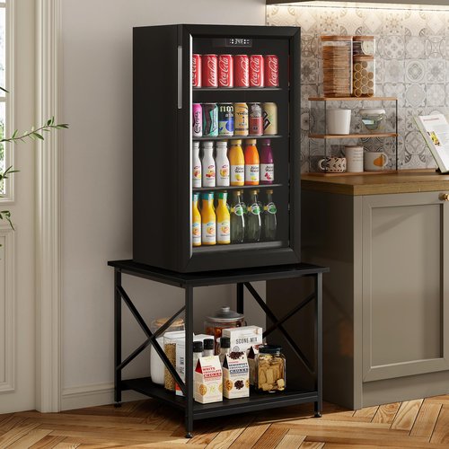 Warmiehomy 24"x24"x24" Large Printer Stand with Storage, 2 Tier Rolling Printer Cart Table, Mini Fridge Stand with Wheels, Use for 3D Laser Printer Home Office, Black