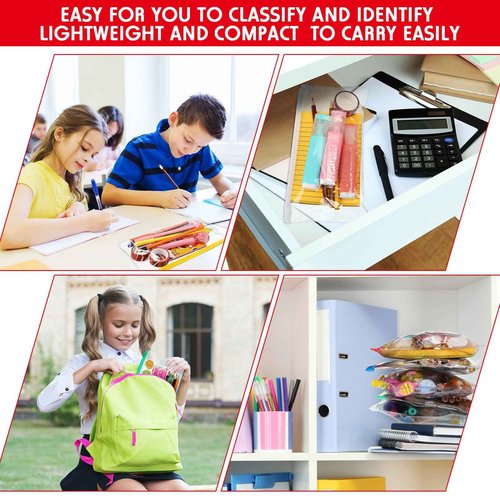 Zhehao 200 Pcs 200 Pcs Poly Zip Envelopes Bulk, A6 Size Clear Plastic Pencil Pouch with Label Zipper, 9.2 x 4.7 Inch Reusable Bill File Bag for Cash, Money, Christmas OCC Shoeboxes Gifts (Multicolor)