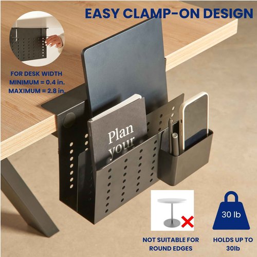 GAROOD Laptop Side Storage Vertical Stand Under Desk top Storage Clamp On Desktop Shelf Hanging Desk Organizer Computer Mount Side Table Organizer Caddy Book Caddy - Two Tier Black
