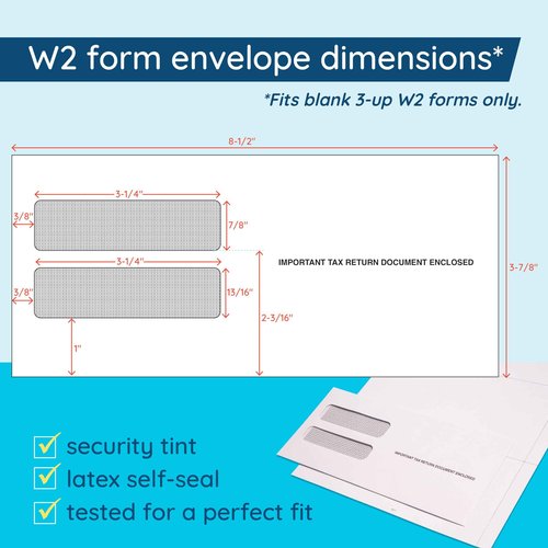 Blue Summit Blank W2 3 Up Tax Forms 2025, W2 Perforated Paper 100 Employee Sets, Ideal for E-Filing, Compatible with Quickbooks and Laser or Inkjet Printers, 100 Sheets and Self Seal Envelopes
