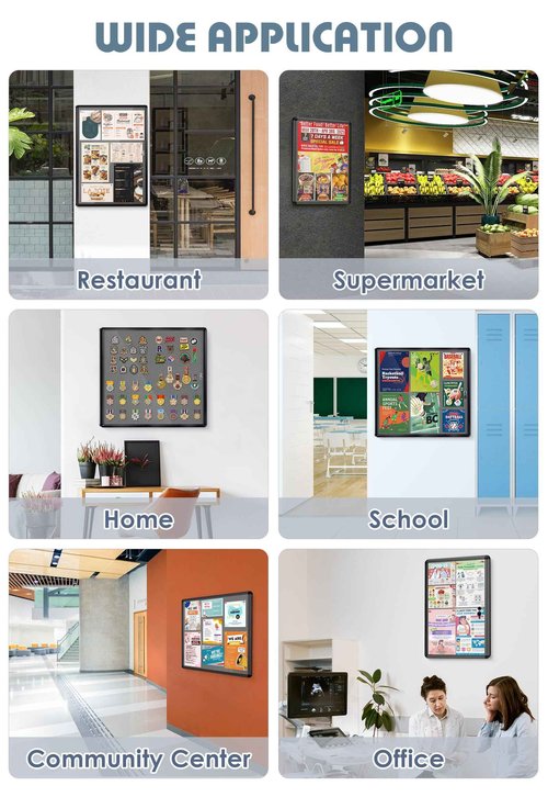 EVERSUPPLY Enclosed Bulletin Board Lockable Display Case Message Board with Locking Door for Indoor, Grey Felt, Black Aluminum Frame, 26 X 20 in