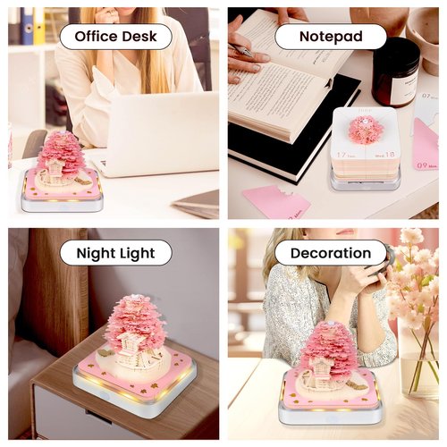 Time Piece Calendar 2026, 3D Sticky Notes 2026, Calendar Sakura Tree Creative 3D Notepad, Memo Pad Artsy Pads 3D Art Calendar, Paper Carving Gift House Sculpture Gift for School Home Office