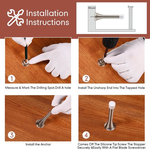 Newwiee 100 Pack Spring Door Stopper Bulk with Rubber Bumper 3.35‘' Flexible Spring Heavy Duty Wall Door Stop Low Mounted for Home Bedroom Bathroom (Silver)