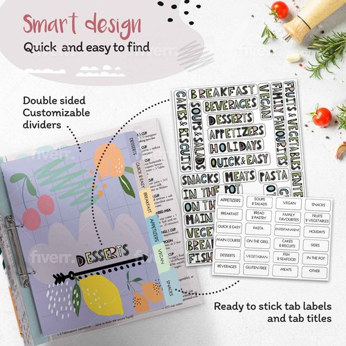 Balanchy 118 pc, 8.5"x11" 3-Ring Recipe Binder Organizer Kit to Write Your Own Recipes Binder Kit with Cards, Dividers, DIY Recipe Binder Cookbook, Protective Sleeves, Recipe Box, Cards & Labels