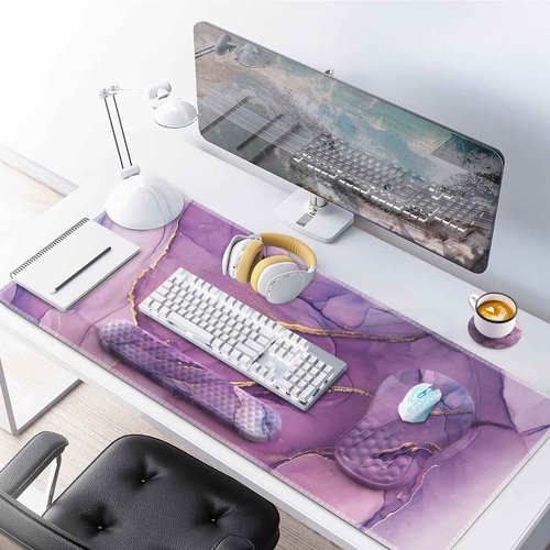 Anyshock Mouse Pad Set for Women Desk, Massage Mouse Pad with Wrist Support, Extended Desk Pad Mat, Wrist Pad for Keyboard, Ergonomic Mouse Pad and Keyboard Pad (Purple Marble)