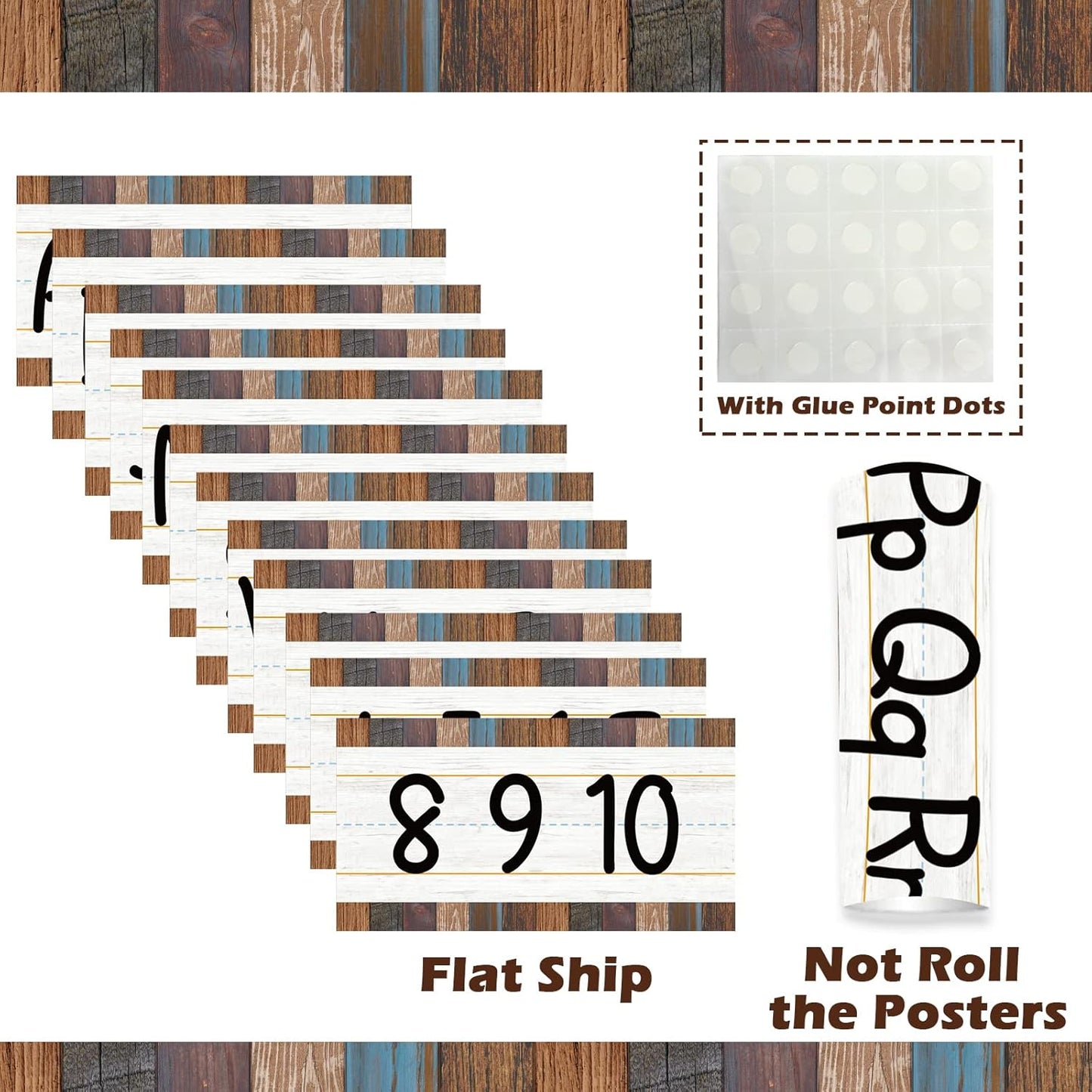 Skiennix Alphabet Bulletin Board Strips Set - 12 Pieces ABC & Number Border Posters for Classroom | Industrial Chic Design