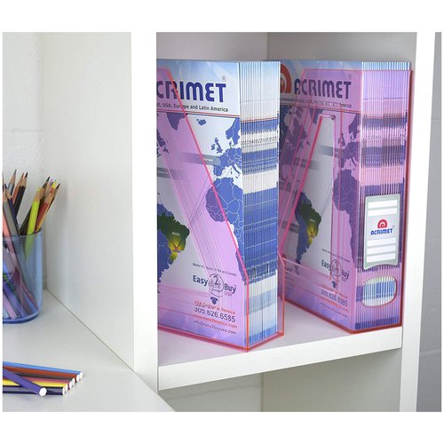 Acrimet Magazine File Holder, Durable Rack, Space-Saving Organizer (Plastic) (Clear Pink Color) (2 pack)