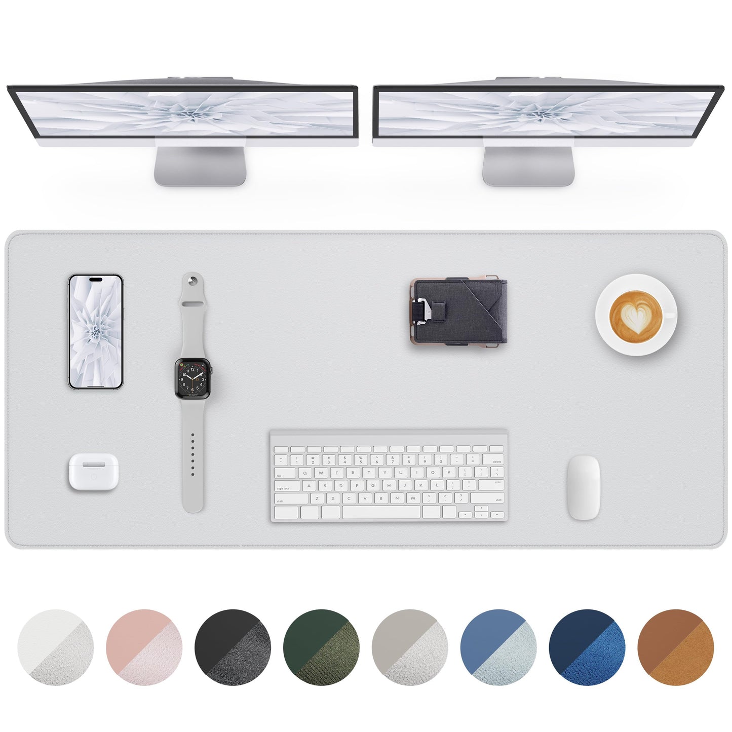 Leather Desk Pad Protector- 48" x 17" Office Desk Mat, Non-Slip PU Leather Mouse Pad, Waterproof Desk Blotter Mat, Desk Cover for Office and Home (Ivory White)