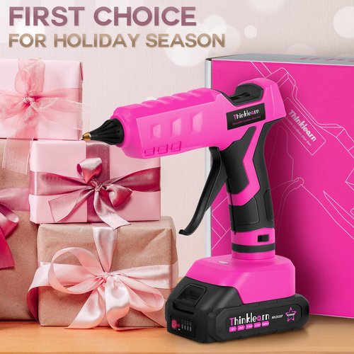 Hot Glue Gun, 20V Pink Cordless Glue Gun with 30 PCS Full Size Glue Sticks, 2Ah Rechargeable Battery Glue Gun Kit for DIY, Arts & Craft, Decorations, Gift for Women