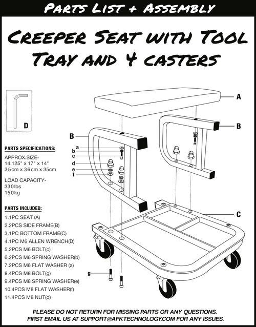 AFK Tech Creeper Stool with ShopSkates Caster Wheels | Roller Blade Rubber | Heavy-Duty 2.5” casters | 360 Degree No Noise (Red4)