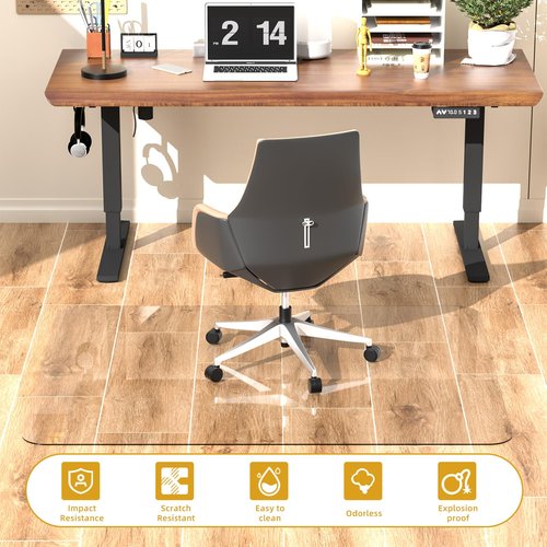Tcyzest Tempered Glass Chair Mat 48" x 32",1/5" Thick for Office Desk,Rolling Chair Mat for Carpet, Odorless, Easy to Clean with 4 Non-Slip Pads for Carpet & Hardwood Floors