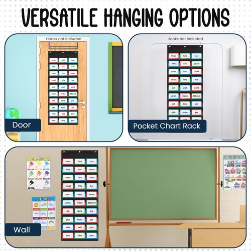Essex Wares - 17" Wide x 44" Tall Pocket Chart, Black - Sturdy Pocket Chart for Classroom for Sentence Strips - Easy to Use & Hang, Reusable Black Pocket Chart