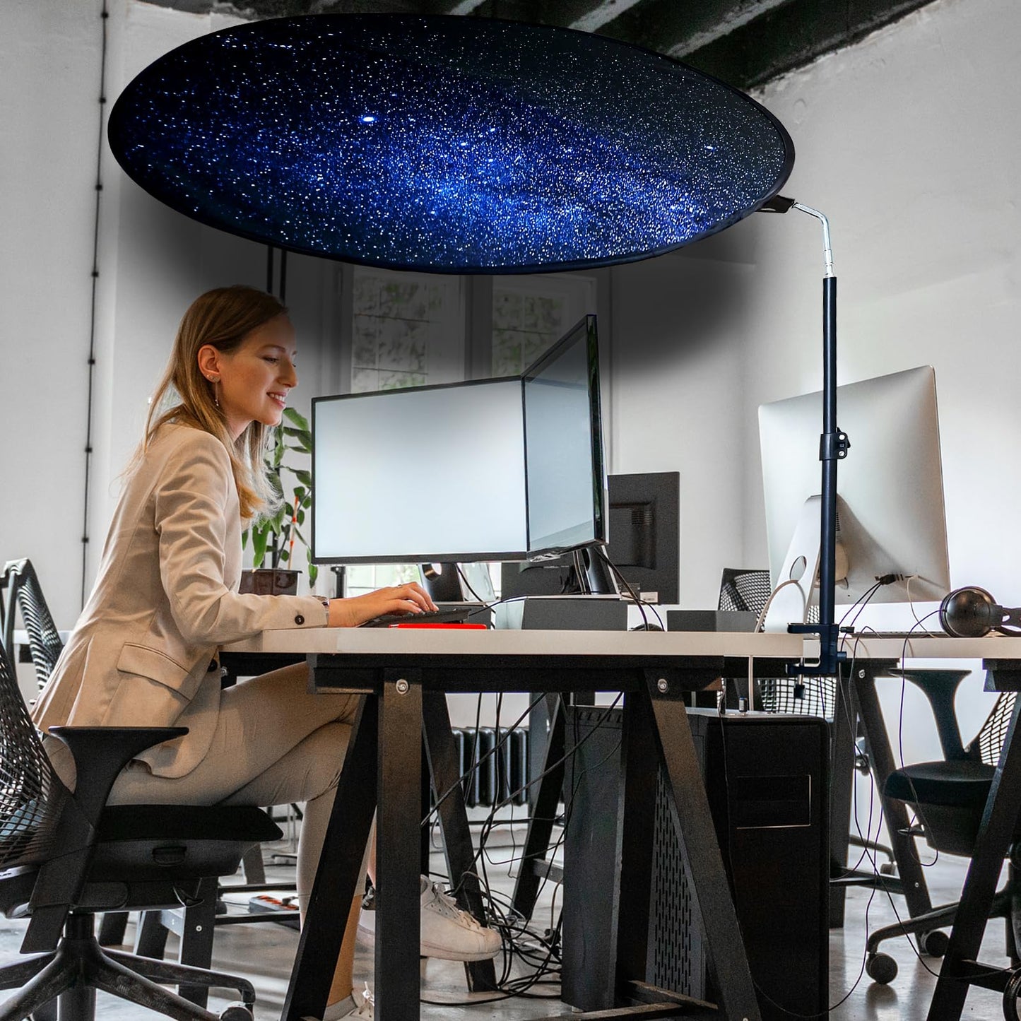 Office Cubicle Desk Shade Anti-Glare Cover Light Sensitive Professionals Cubicle Light Blocker for Workspaces Desk Canopy 36" Circular Shading Light Shade with Clamp