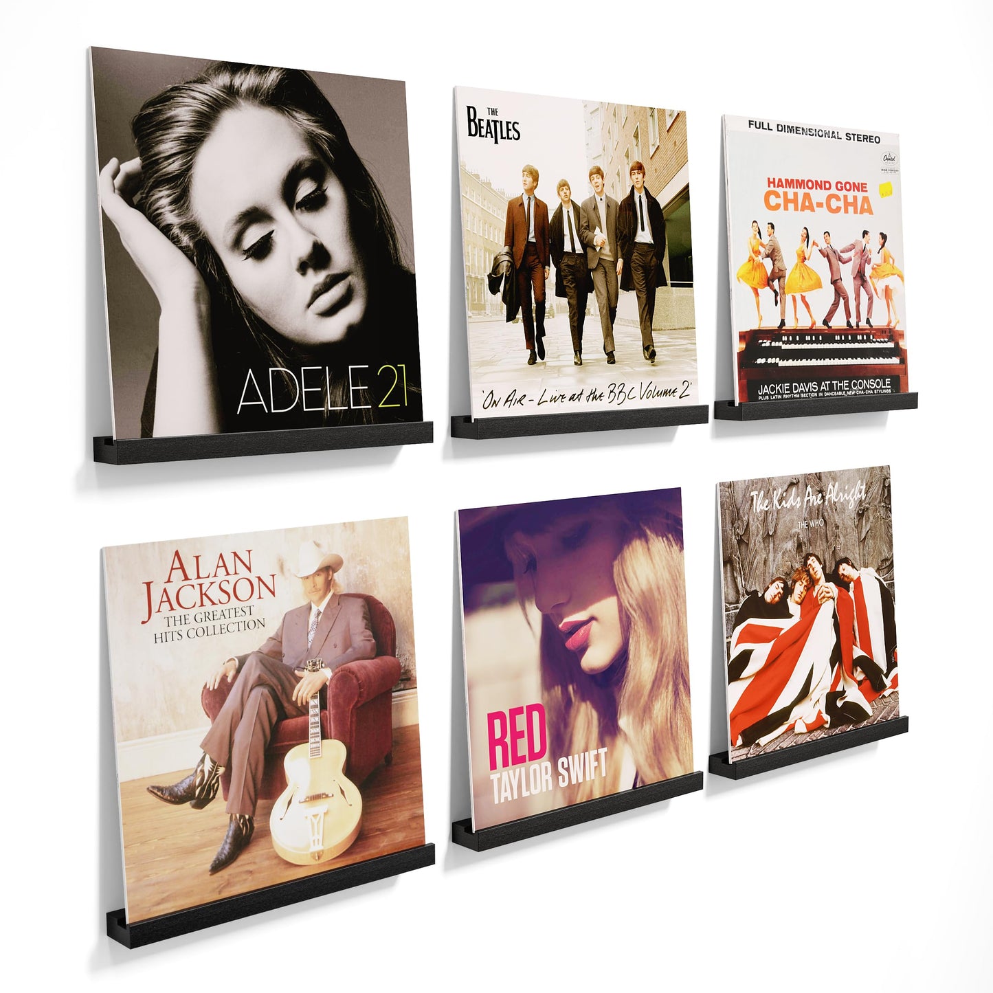 Emfogo Vinyl Record Shelf Wall Mount, 6 Pack Album Record Holder Wall, 12 inch Vinyl Record Storage Shelves Wall, Wood Record Display for Living Room(Black)