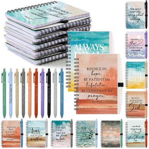 Harloon 40 Set Christmas Spiral Notebooks Bible Verse Ballpoint Pens Prayer Journals Religious Inspirational Bible Notepad Christian Church Gifts for Women Men Teacher Sunday School