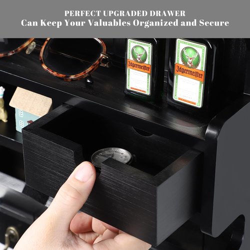 Mutsault Key Holder for Wall, Elegant Wall-Mounted Mail Organizer with Storage Drawers, Black