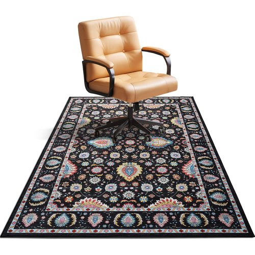 60"x84"Office Chair Mat for Hardwood Floor,Rolling Computer Chair Mat for Tile Floor,Under Desk Chair Floor Protector,Floral Office Rug,Anti Slip Low Pile Carpet