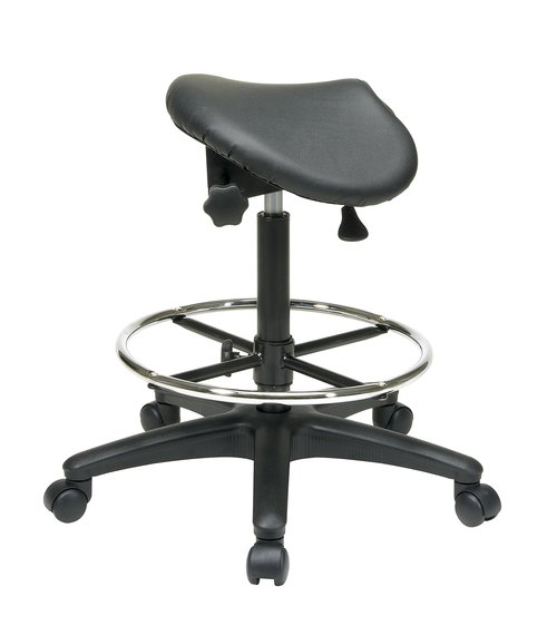 Office Star Drafting Backless Stool with Saddle Seat, Foot Ring, Adjustable Seat Angle and Pneumatic Height Adjustment, Black Vinyl