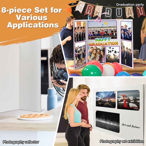8 PCS Trifold Poster Board- Extra Large 48" x 36" Tri Fold Display Board Hard & Thick White Presentation Cardboard for Science Fair, School Projects, and Business Presentations Supply