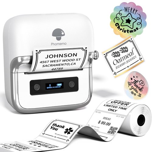 Phomemo M250 Label Maker Machine with Tape, 3 Inch Thermal Label Maker, 2025 Upgrade Portable Barcode Printer for Business, Home, Logo Label, Sticker Printer for Phones & PC, with 1 Roll Label