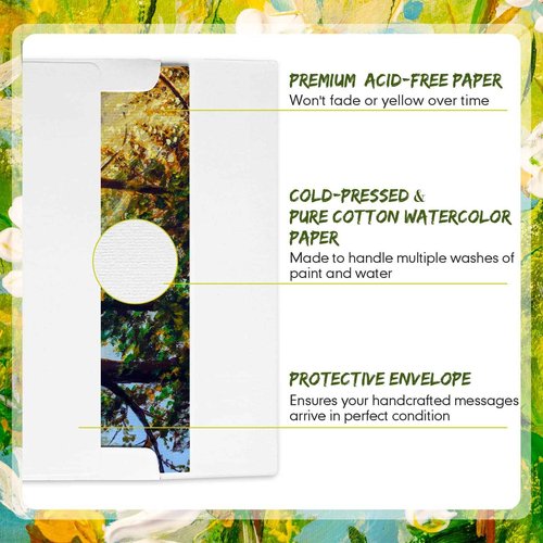 Fainne 200 Set 5 x 7 Inch Pure Cotton Watercolor Cards Set Foldable Blank Cotton Watercolor Cards with Envelopes 140lb Heavyweight Paper Postcards for Art Painting Creative Thank Note
