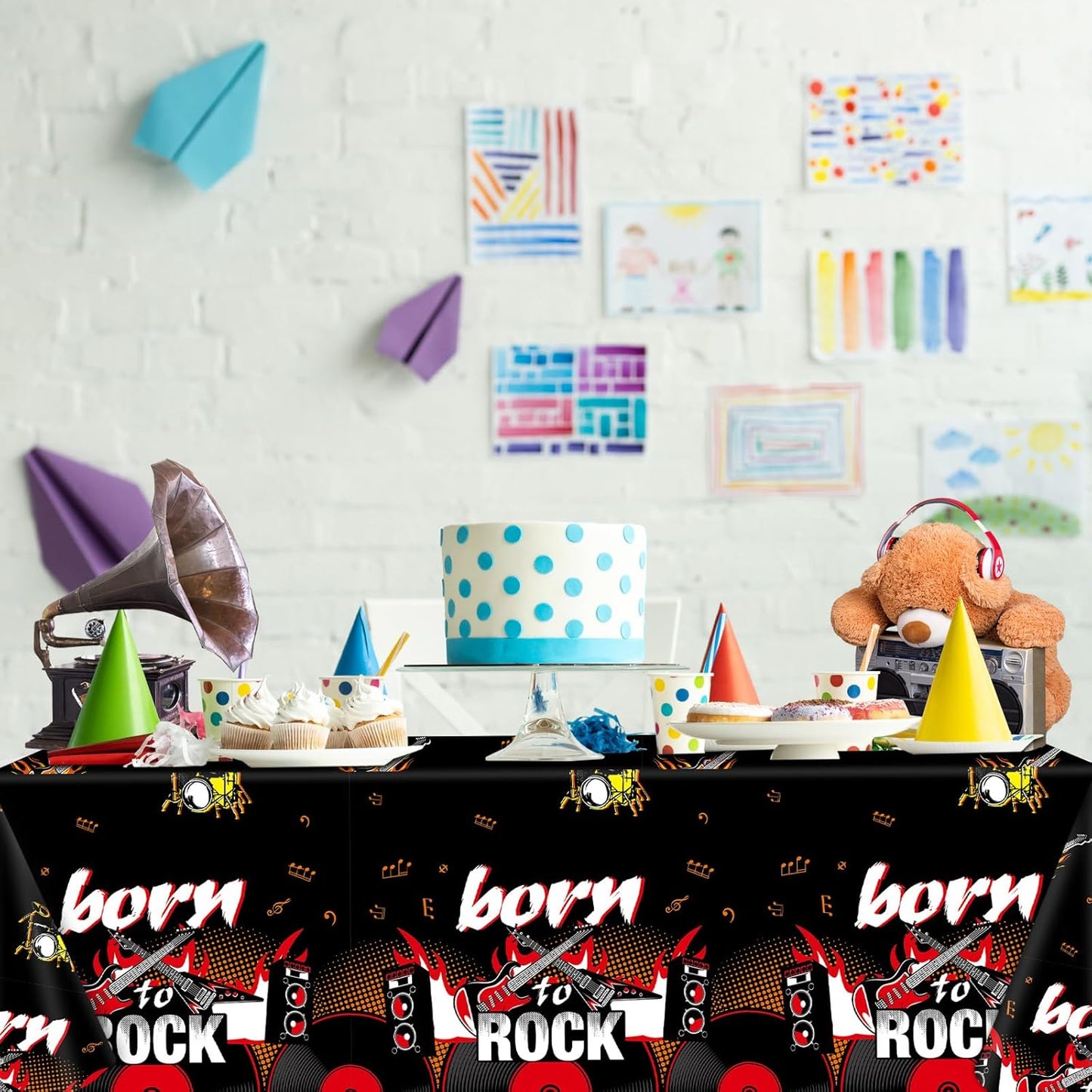 Skiennix Rock Themed Party Tablecloths - 3PCS 108x54 Inch Guitar Decorations for Music Birthday Party