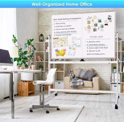 Maxtek Rolling Whiteboard - 48x36 Large Magnetic Double-Sided Dry Erase Board on Wheels | Perfect for Home, Office, and School
